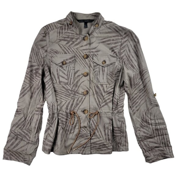 White House Black Market Palm Print Utility Jacket Women's Belted Safari - Picture 1 of 8